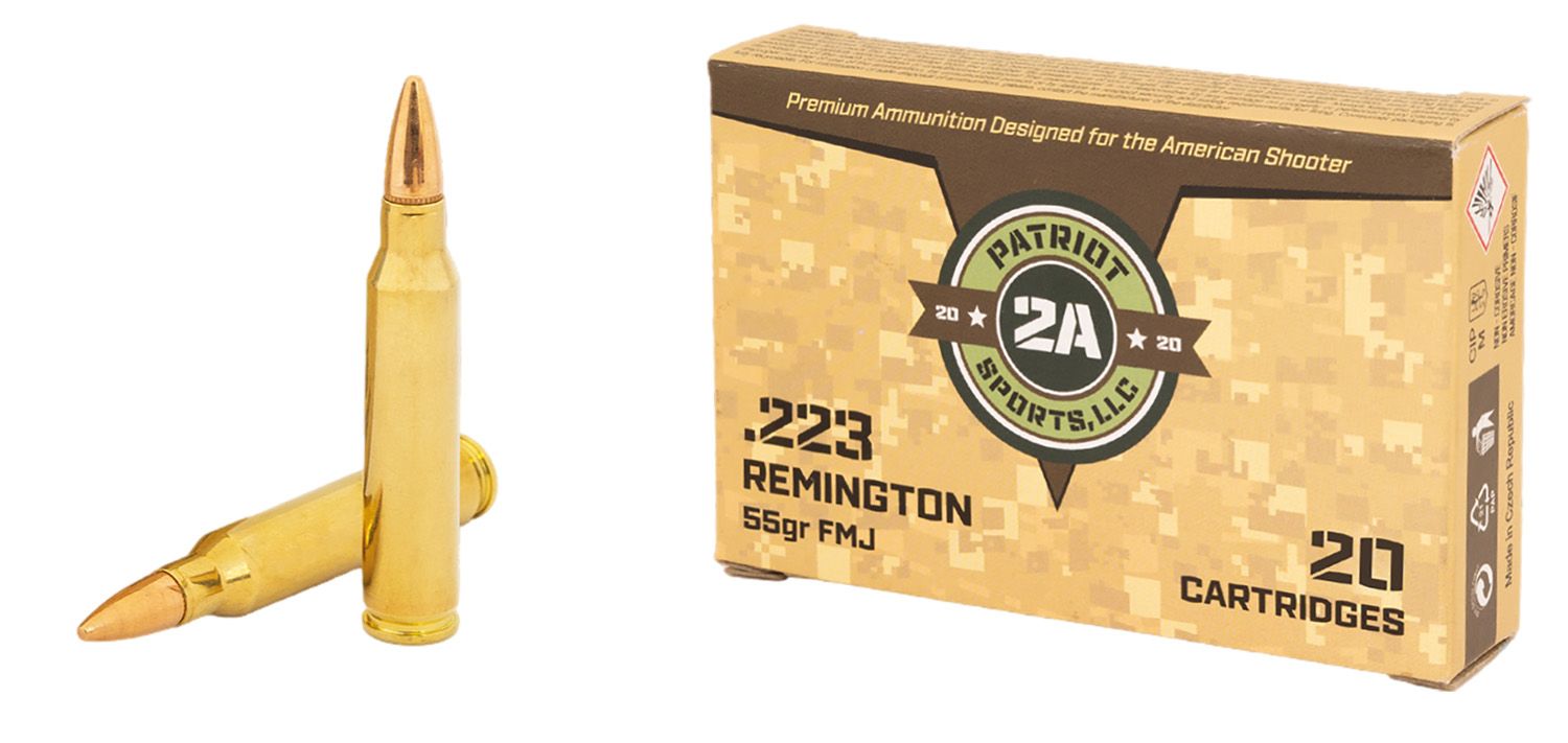 Patriot Sports Rifle Ammunition .223 Rem 55gr FMJ 3280 fps 20/ct, 850053775086, P223055F
