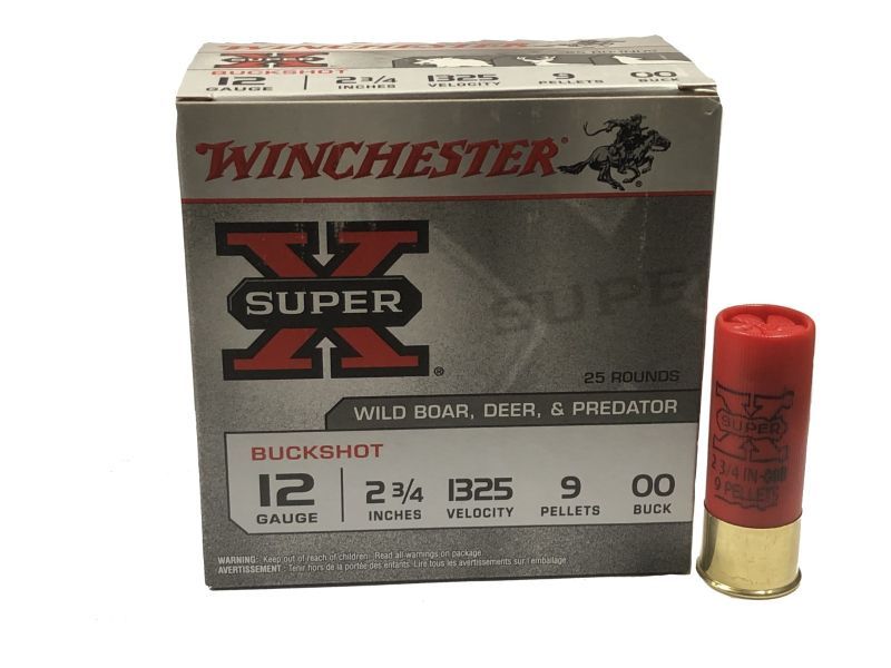 Winchester Super-X Buckshot 12 Gauge 2.75&quot; Chamber 00 Buck 9 Pellets, 020892025288, XB1200VP25