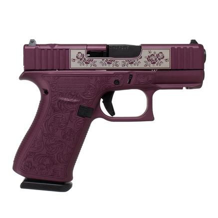 Glock 43x MOS Custom &quot;Glock and Roses Full Engraved Black Cherry Frame&quot; Subcompact Handgun 9mm Luger 10rd Magazines (2) 3.41&quot; Barrel Austria, 688099404512, PX4350201FRMOS MODBCP