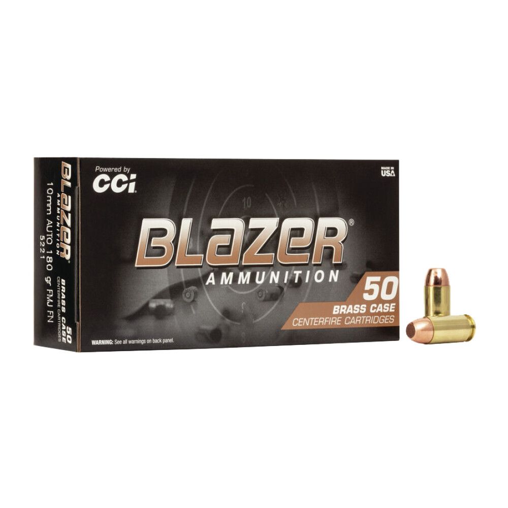 CCI Blazer Brass 10mm Auto Ammunition 50 Rounds FMJ 180 Grain, 604544656275, 5221