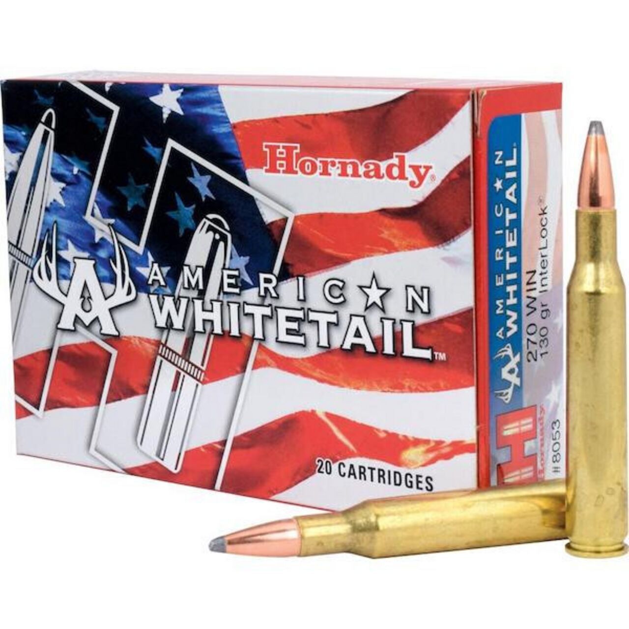 Hornady American Whitetail Hyper Velocity Centerfire Ammunition, 308 Winchester, Hornady Interlock, 150 Grain - 20 Cartridge Box, 090255380903, 8090