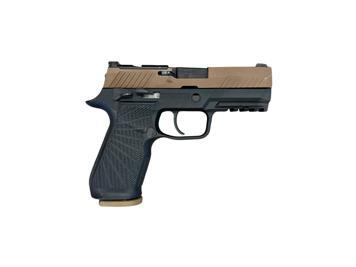 *USED* SIG P320 M18 3.75&quot; 9MM PISTOL, M.S., FDE/BLK, W/6 MAGS, ORIGINAL GRIP, FDE GLOCK CASE