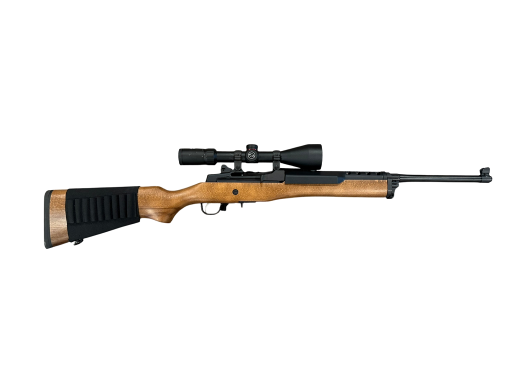*USED* RUGER MINI-14 18.5&quot; 5.56 RIFLE, WOOD/BLK, W/ 1 MAG, SIMMONS SCOPE