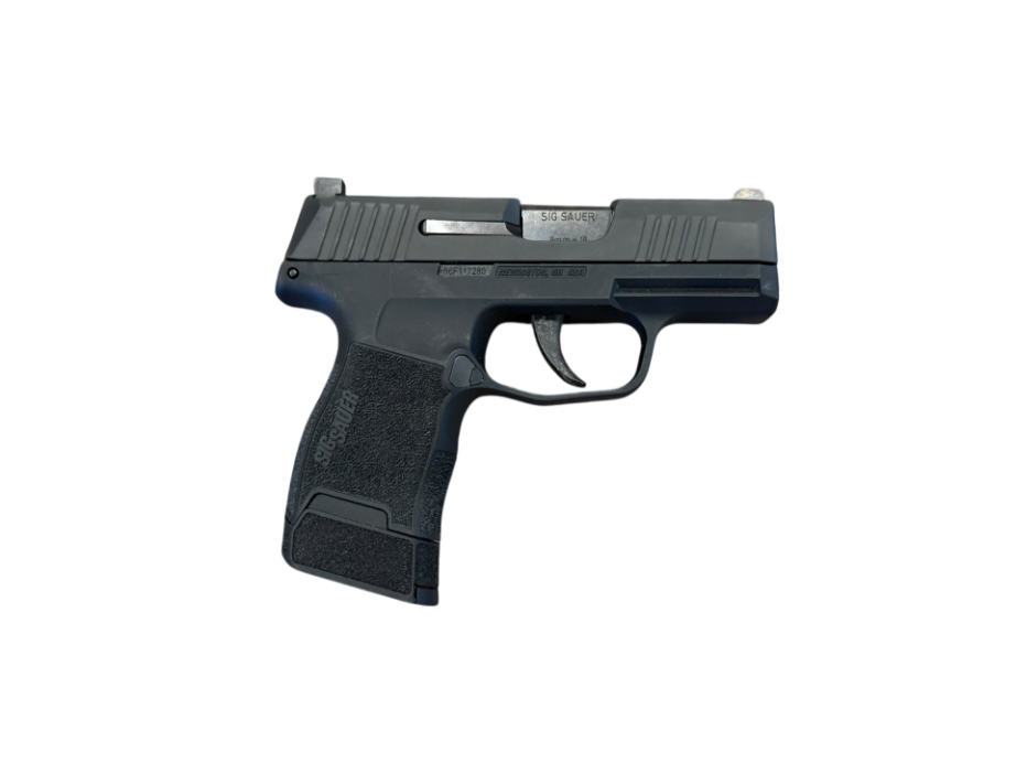 *USED* SIG P365 3&quot; 9MM PISTOL, BLK, W/ 3 MAGS, TRIJICON N.S., ORIGINAL CASE