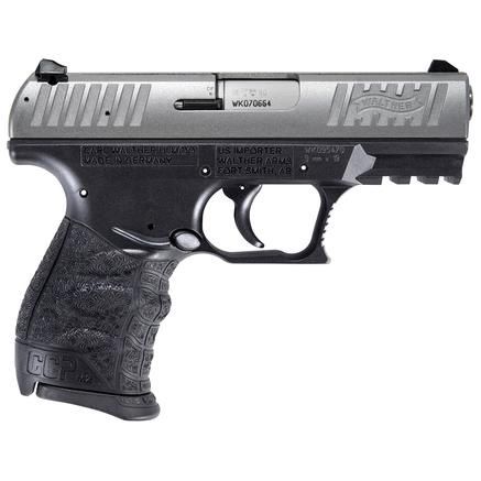 Walther, CCP M2+, Striker Fired, Semi-automatic, Polymer Frame Pistol, Compact, 9MM, 3.54&quot;, Stainless and Black, Manual Safety, 3 Dot Sights, 8 Rounds, 2 Magazines