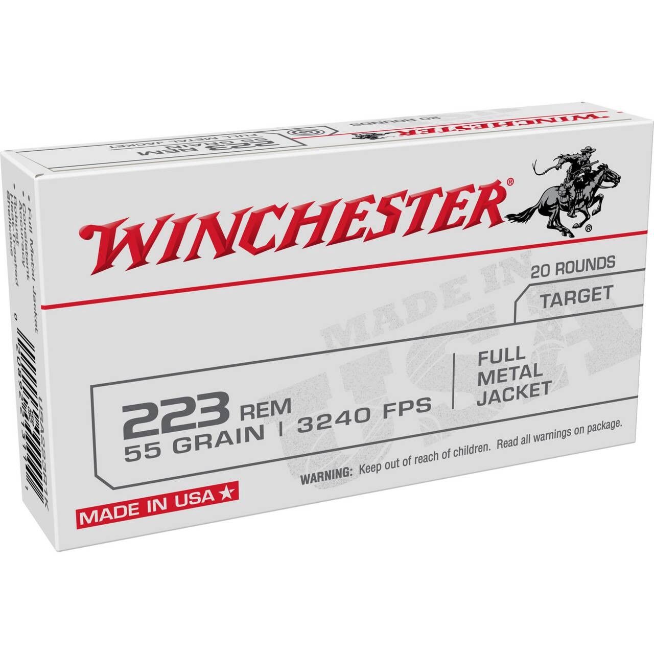 Winchester USA .223 Rem Ammo 55 Gr FMJ, 20rds, 020892213111, USA223R1