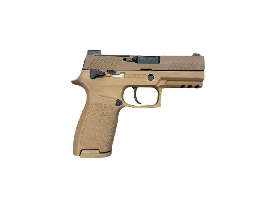 *USED* SIG SAUER P320 M18 3.75" 9MM PISTOL, FDE, W/ 3 MAGS, HOLSTER, ORIGINAL CASE