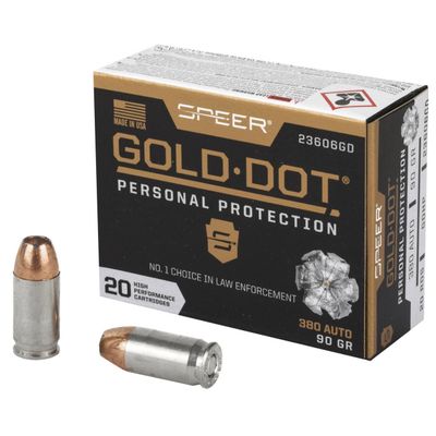 Speer Gold Dot 380ACP, 90 Grain, HP, 20rd Box, 23606GD, 604544647198