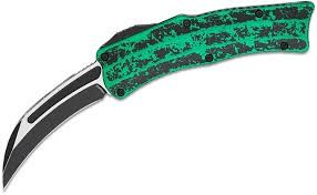 Heretic Knives Roc Tactical OTF AUTO Knife 3.2" CPM-MagnaCut Two-Tone Battle Black Hawkbill Blade, Breakthrough Toxic Green Aluminum Handles, H060-14A-BRKTGR