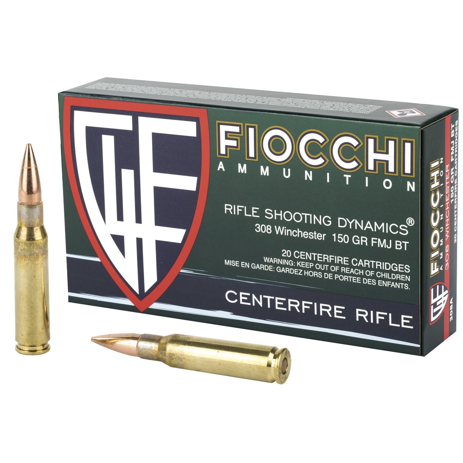 Fiocchi, 308WIN, 150 Grain, Full Metal Jacket Boat Tail, 20 Round Box