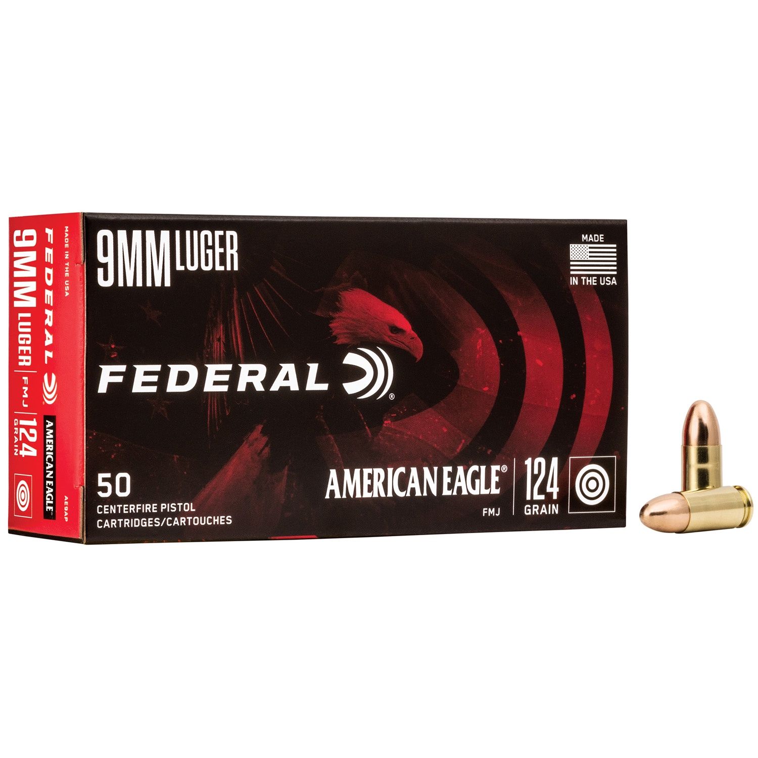 FEDERAL AE 9MM LUGER 124GR FMJ 50RD 20BX/CS, 029465088569, AE9AP