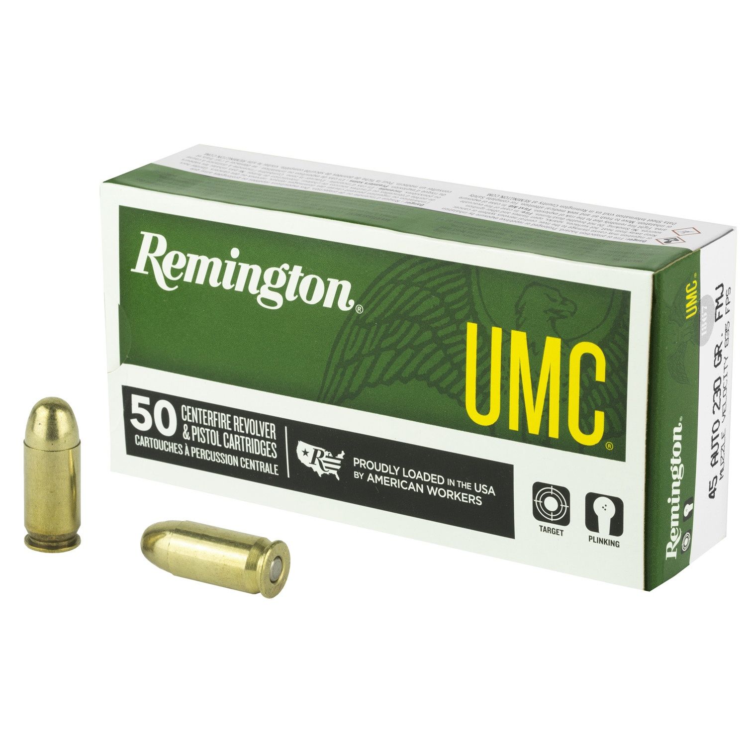 Remington UMC Handgun Ammunition .45 ACP 230 gr FMJ 835 fps 50/ct, 047700067803, 23726