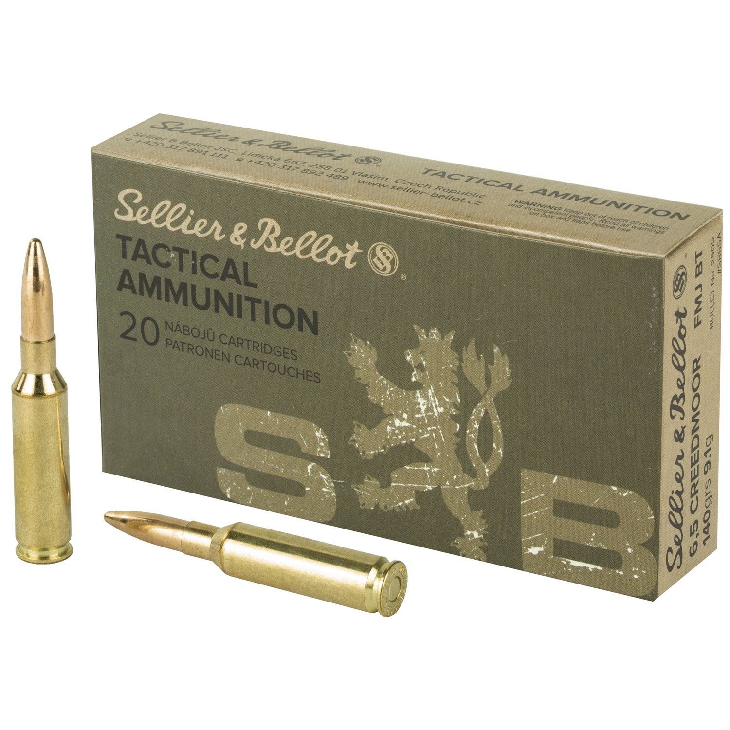 Sellier &amp; Bellot 6.5 Creedmoor Ammunition 20 Rounds FMJBT 140 Grains, 754908512553, SB65A