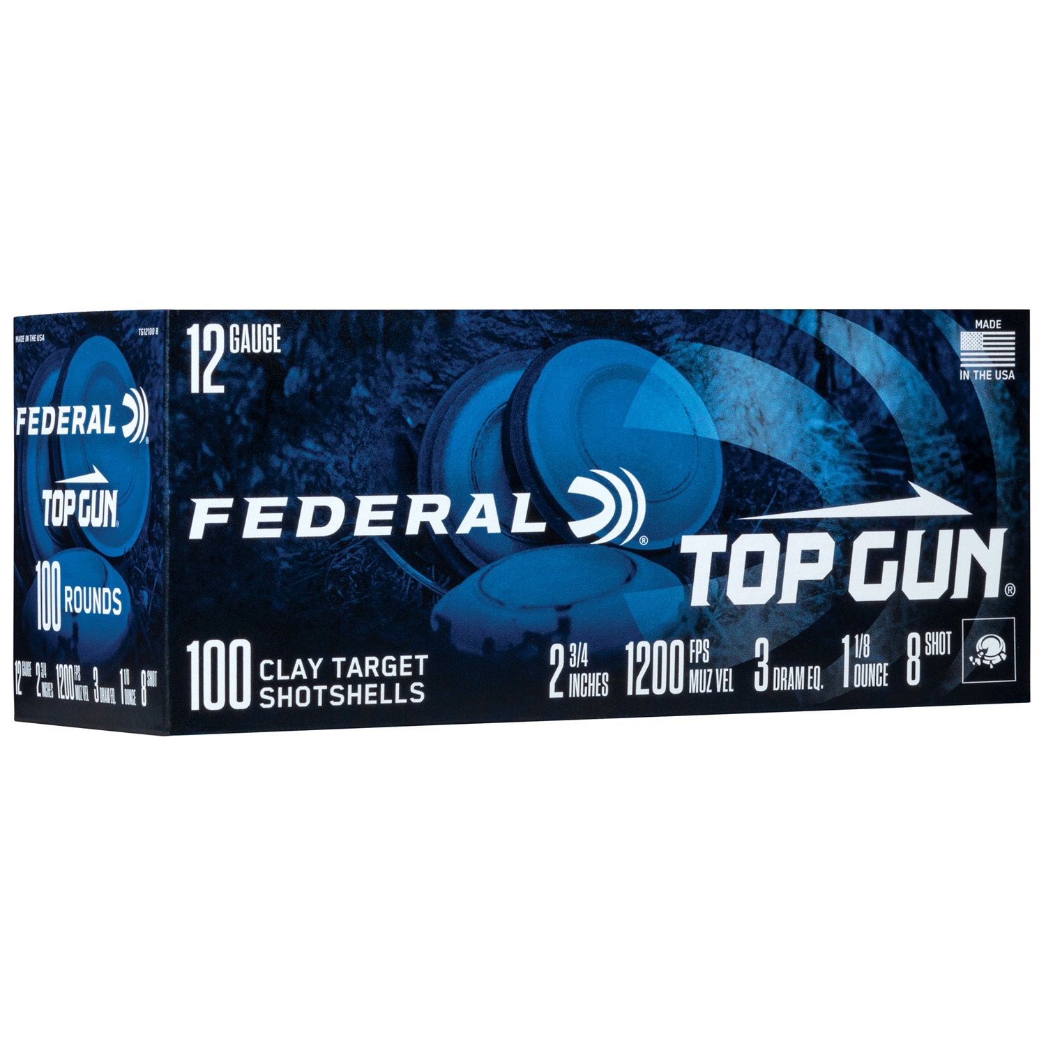 FEDERAL TOP GUN 12 GAUGE 2 3/4" 1 1/8 OZ 8 SHOT 100 ROUNDS, 604544653342, TG121008