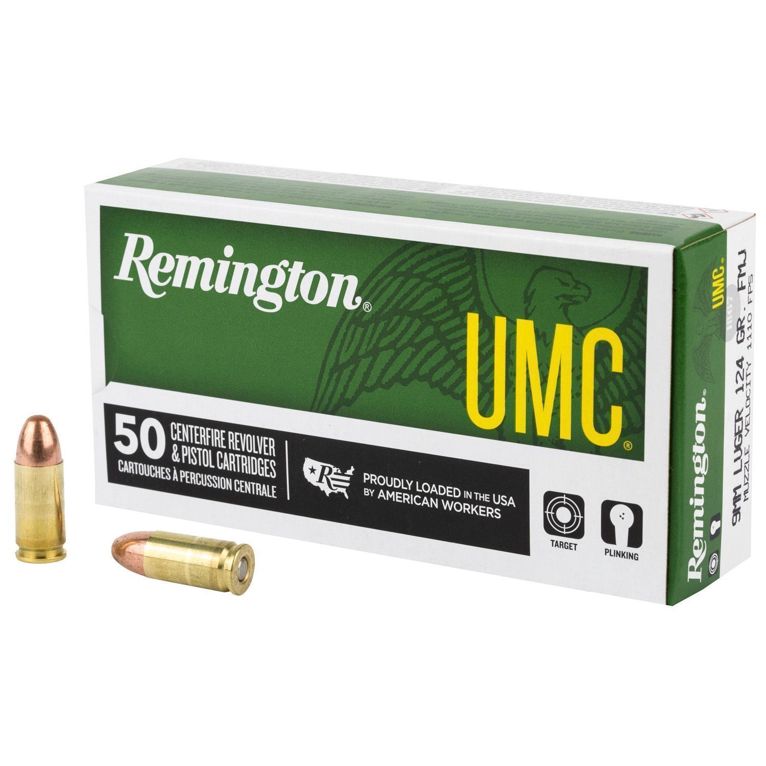 REMINGTON 9MM UMC, 124GR FMJ, 50RD/BX, 047700067407, 23718, LA00334