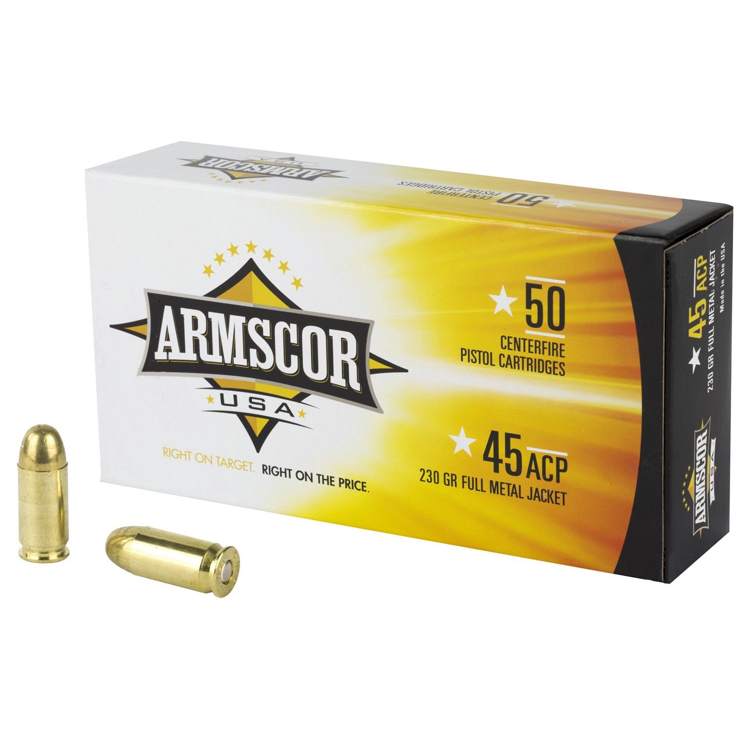 Armscor USA .45 ACP Ammunition 230 Grain FMJ 50 Rounds per Box, 812285020105, FAC45-12N, LA00339