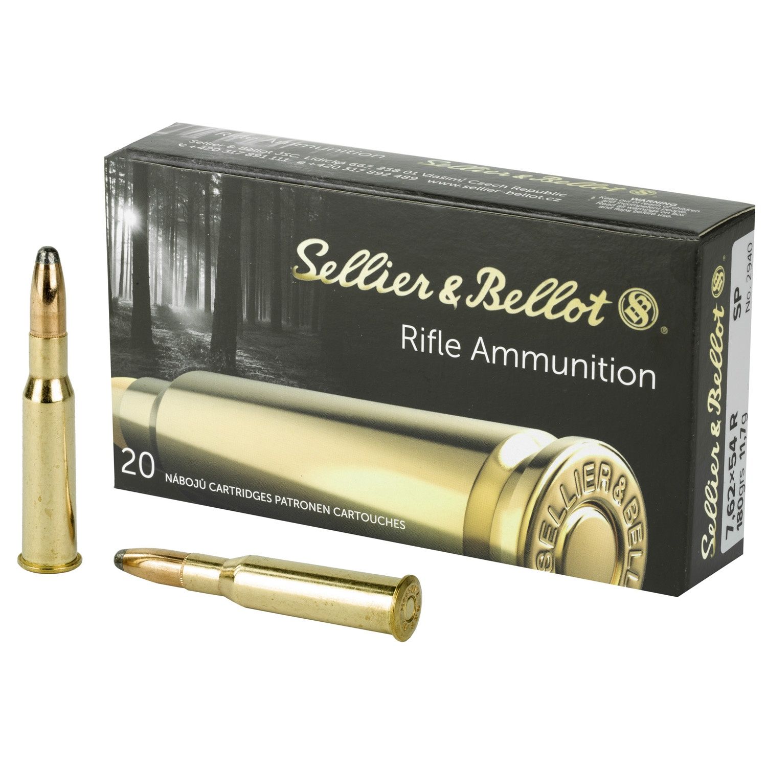 Sellier &amp; Bellot 7.62x54R Ammunition 20 Rounds 180 Grain Soft Point Projectile 2,624fps, 754908510559, SB76254RB