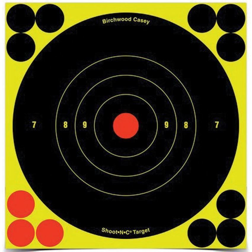 Birchwood Casey Shoot-N-C 6" Bull's Eye Self-adhesive Reactive Paper Target Indoor/Outdoor Repair Pasters 60 Pack, 029057345506, 3455060