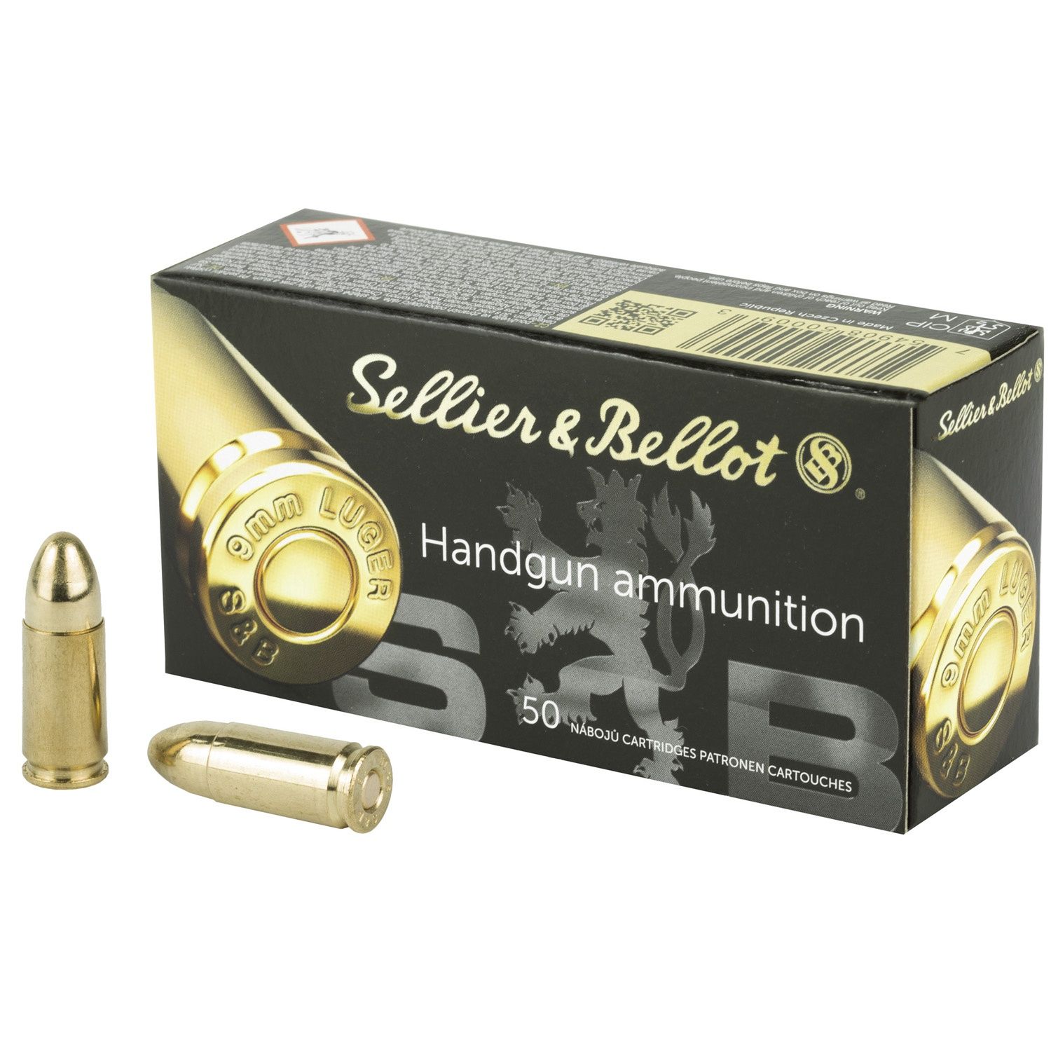 Sellier &amp; Bellot Pistol &amp; Revolver Ammo 9mm Luger 124 gr FMJ 1181 fps 50/ct, 754908500093, SB9B