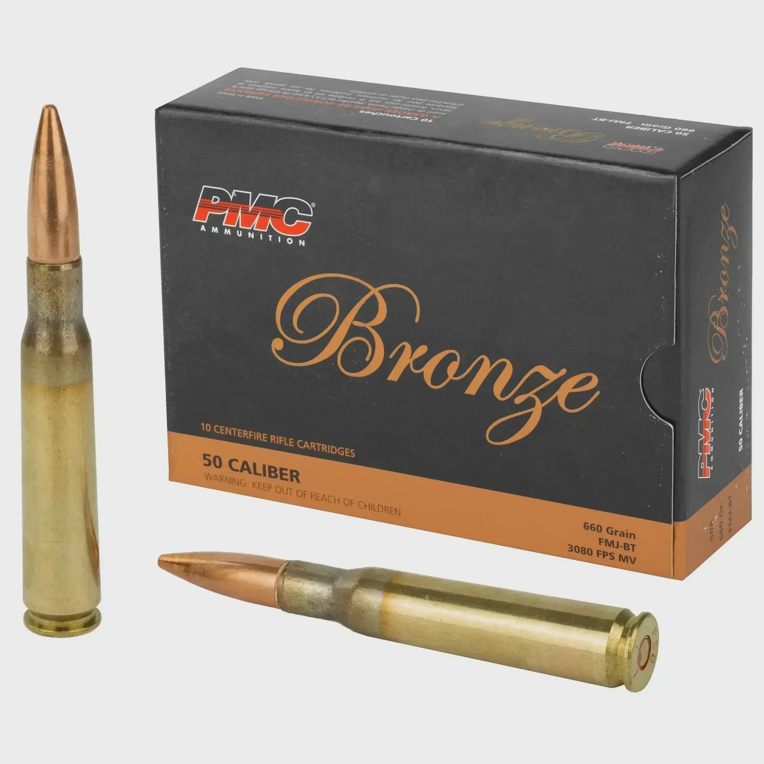 PMC Bronze Rifle Ammunition .50 BMG 660 gr FMJBT - 10/box, 741569060356, 50A