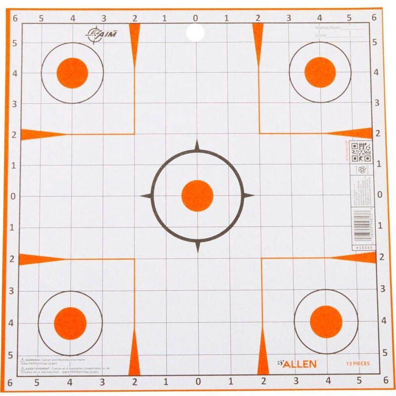 Allen EZ AIM Adhesive, Bullseye, 12"x12", 100 Pack, WHT/BLK/ORG, 026509062011, 15333-100