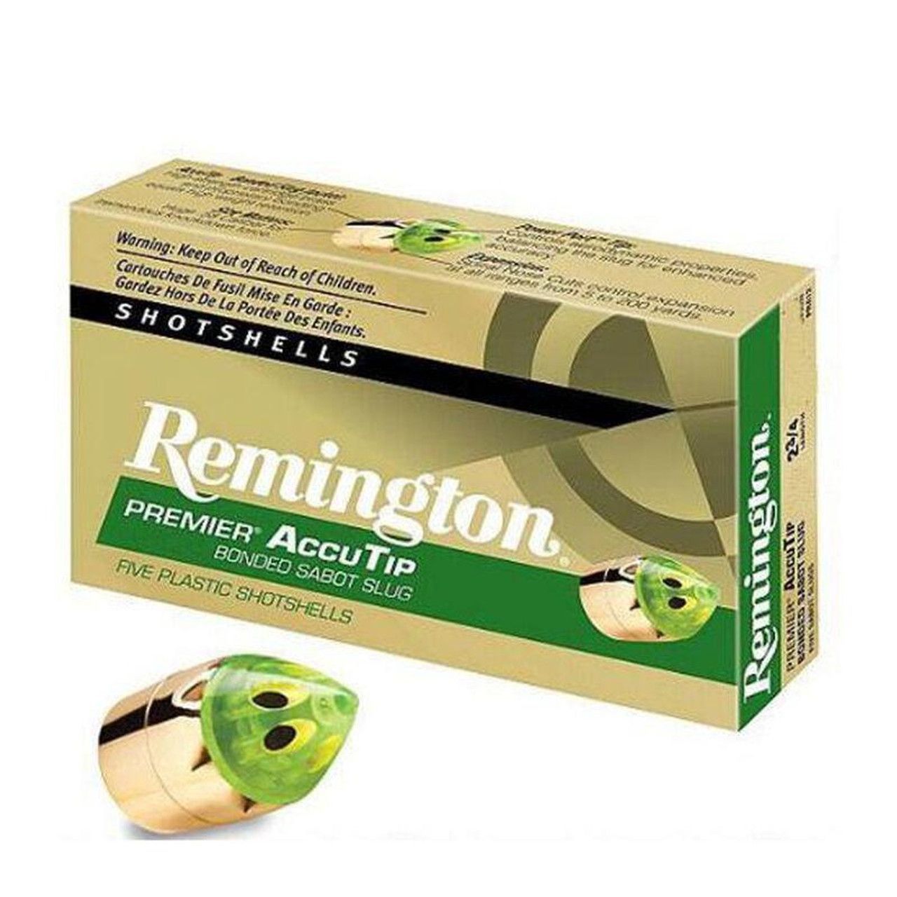 Remington Premier AccuTip 20 Gauge Shotshell 5 Rounds 2-3/4" Tipped Sabot Slug 1850 fps, 047700506906, 20496