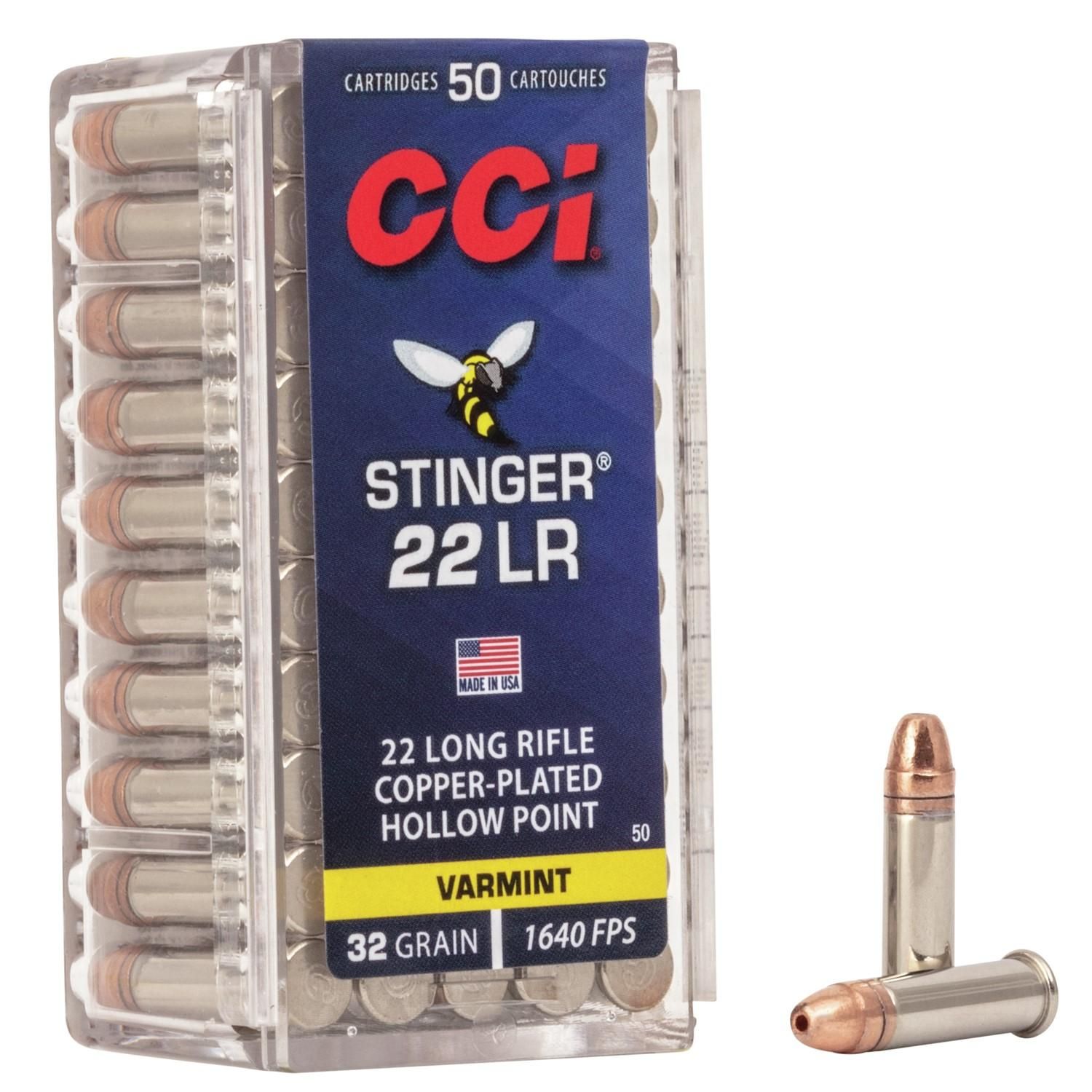 CCI Stinger Rimfire Ammunition .22 LR 32 gr CPHP 1640 fps 50/ct, 076683000507, 0050, LA00242