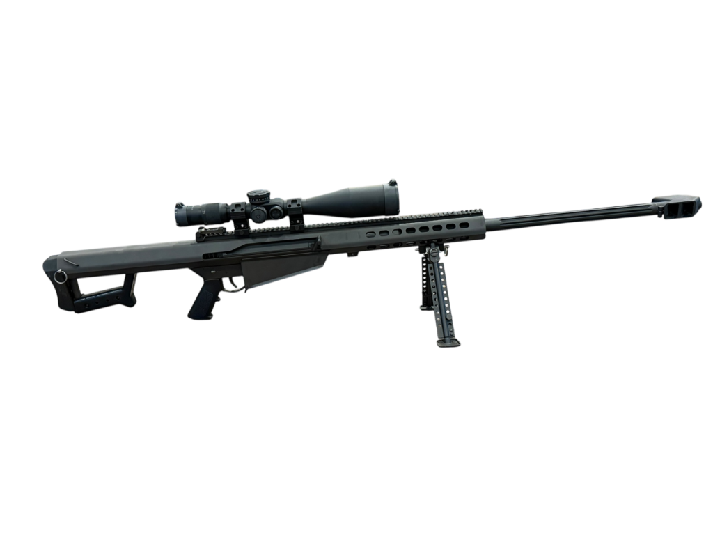 *CONS* BARRETT 82A1 29" 50BMG RIFLE, GRY/BLK, W/ 2 MAGS, US OPTICS 5-25x SCOPE, CLEANING KIT, ORIGINAL CASE