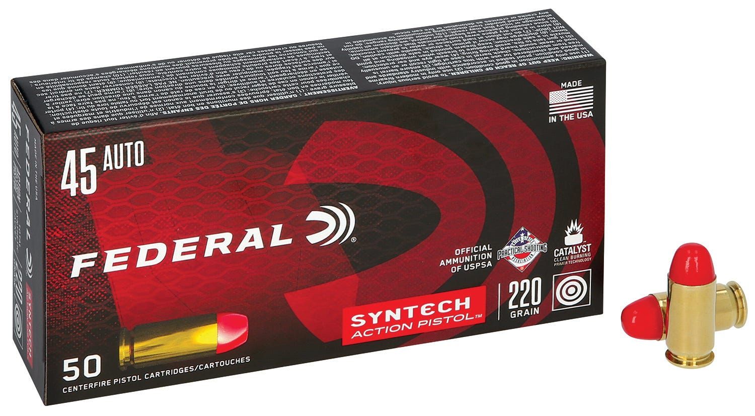 Federal AE45SJAP1 American Eagle  45 ACP 220 gr Total Syntech Jacket Flat Nose (TSJFN) 50 Bx/ 10 Cs