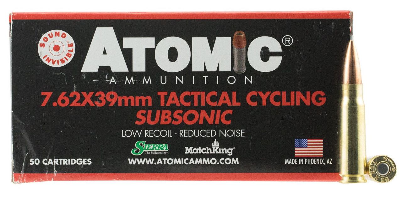 Atomic 00474 Rifle Subsonic 7.62x39mm 220 gr Hollow Point Boat Tail (HPBT) 50 Bx/ 10 Cs