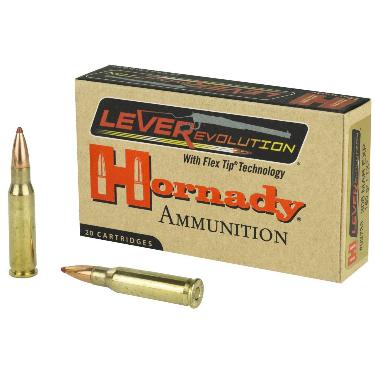 Hornady 82733 LEVERevolution  308 Marlin Express 160 gr Flex Tip eXpanding 20 Bx/ 10 Cs