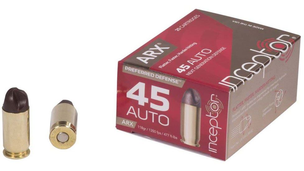 Inceptor 45ARXBR11820 Preferred Defense 45 ACP 118 gr ARX 20 Bx/ 10 Cs