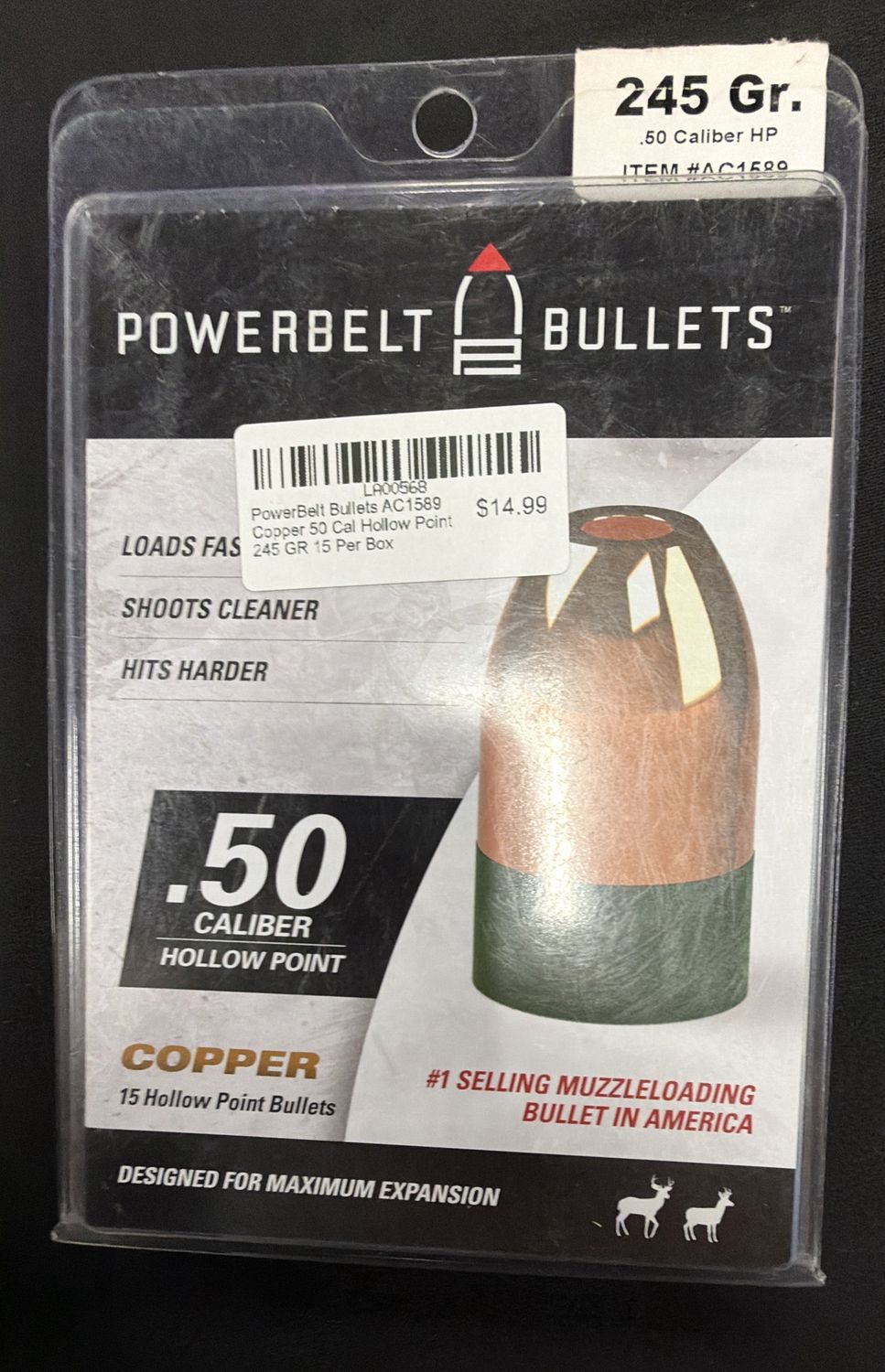 PowerBelt Bullets AC1589 Copper  50 Cal Hollow Point 245 GR 15 Per Box