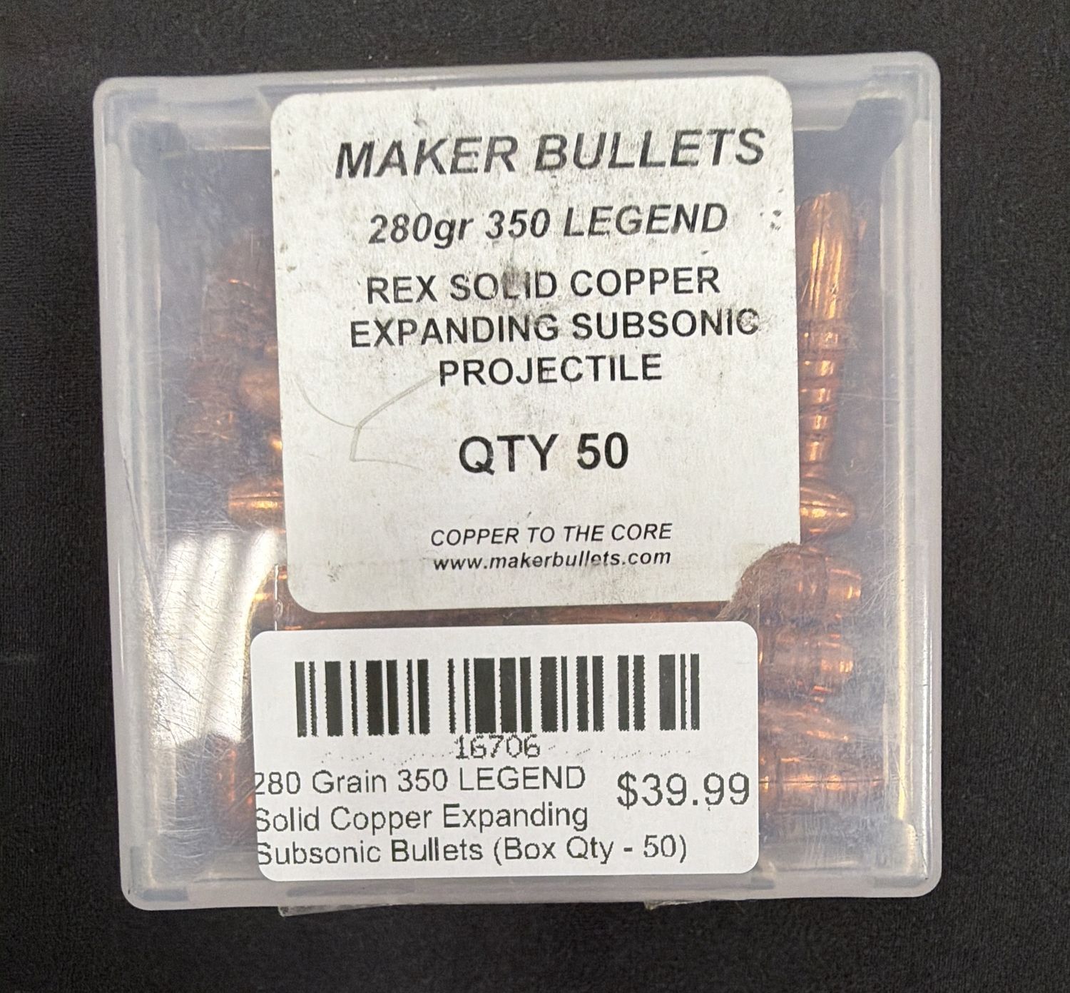 280 Grain 350 LEGEND Solid Copper Expanding Subsonic Bullets (Box Qty - 50)