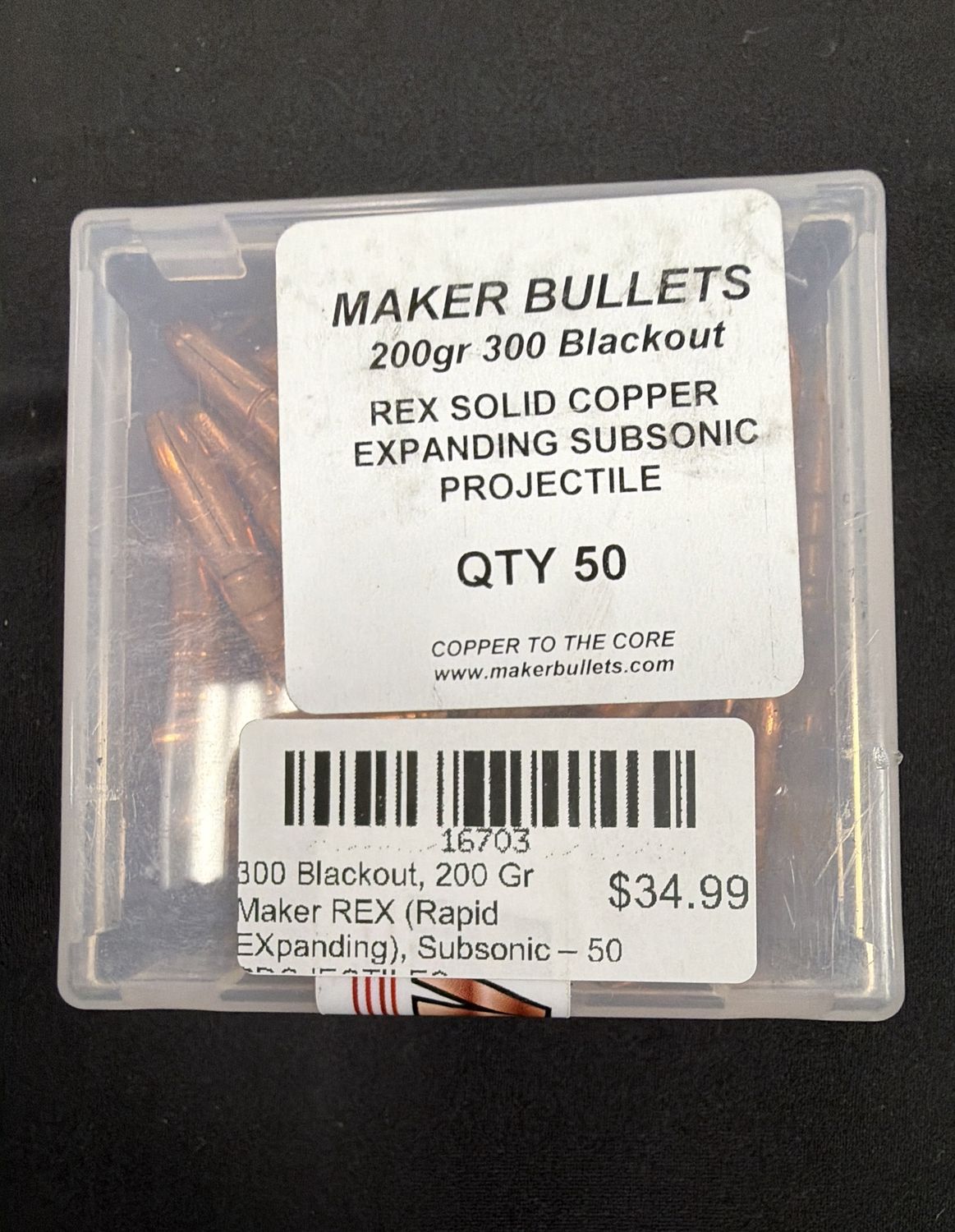 300 Blackout, 200 Gr Maker REX (Rapid EXpanding), Subsonic – 50 PROJECTILES