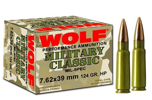 Wolf Military Classic Rifle Ammunition 7.62x39 124 gr FMJ 2330 fps 20/ct, 645611300714, MC762BFMJ