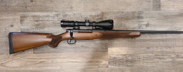 *USED* MOSSBERG PATRIOT 22" 270WIN BOLT ACTION RIFLE, WOOD/BLK, W/ 1 MAG, SIMMONS 8-POINT 3-9x50 SCOPE