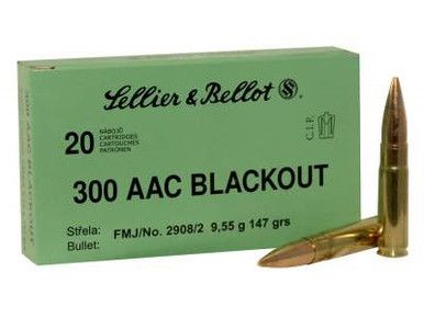 Sellier &amp; Bellot Ammunition 147 Grains .300 Blackout 20 Rounds FMJ, 754908512454, SB300BLKB