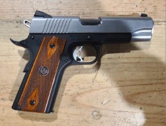 *USED* RUGER SR1911 4" .45ACP SEMI-AUTO PISTOL, BLK/SVR/WOOD, COMES W/ 6 MAGS, ORIGINAL CASE