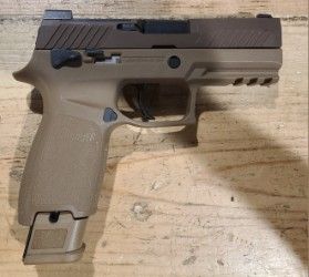 *USED* SIG SAUER P320 M18 9MM SEMI-AUTO PISTOL, FDE, COMES W/ 3 MAGS, ORIGINAL CASE