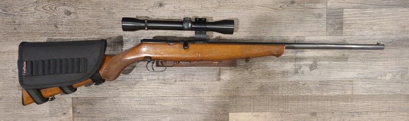 *CONS* BERETTA OLIMPIA 20.5" 22LR SEMI-AUTO/BOLT ACTION RIFLE, BLK/WOOD, W/ SCOPE, SHELL HOLDER