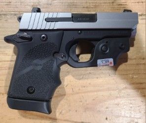 *USED* SIG SAUER P938 3" 7+1 SEMI-AUTO 9MM PISTOL, BLK/STNLS, COMES W/ 2 MAGS, LASER, HOLSTER, ORIGINAL CASE