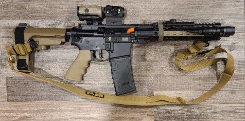 *USED* PSA PA-15 10.5" 30+1 5.56MM PISTOL, BLK/FDE, COMES W/ WML, OPTIC, MAGNIFIER, SLING, CMC 3.5LBS TRIGGER, RADIAN RAPTOR, NO BOX