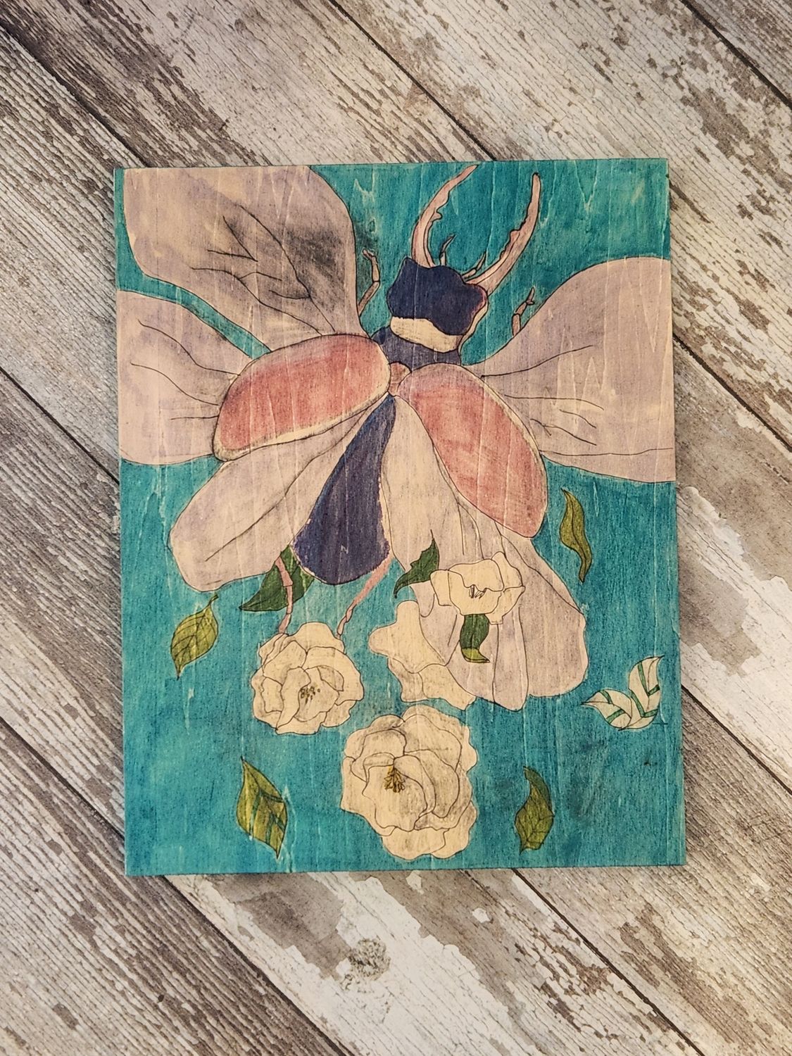 11x14 wood art stag beetle