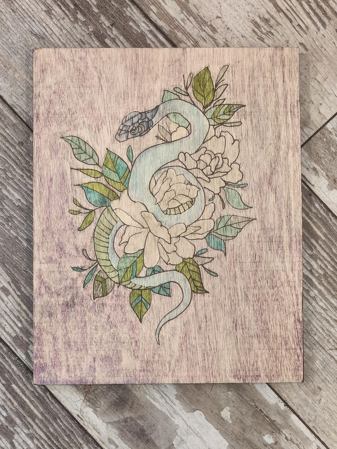 8x10 wood art, design: snake