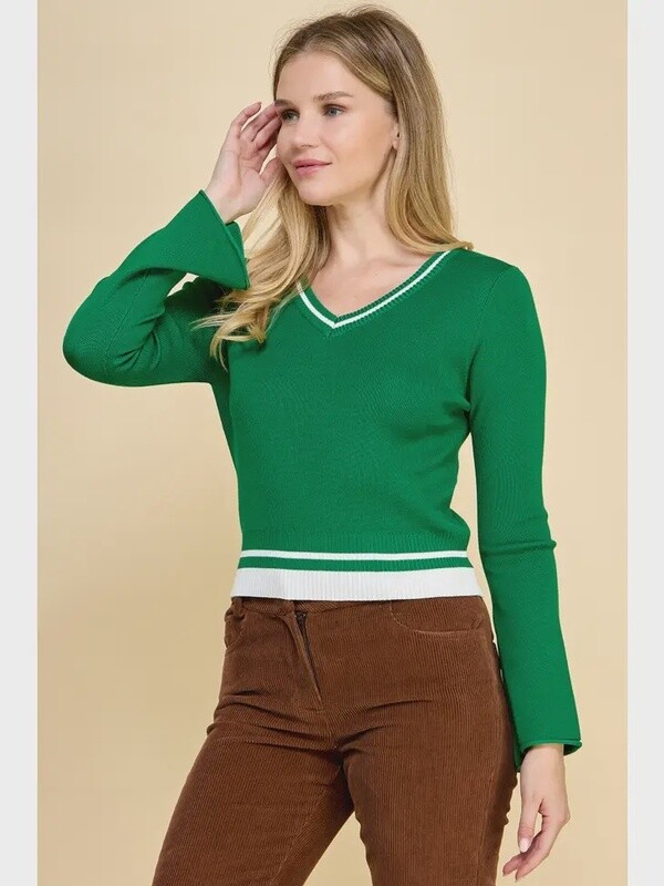 Long Sleeve V-Neck Green Sweater