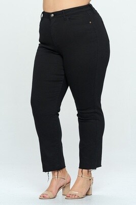 Plus High Rise Straight Jeans-BLACK