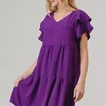 Plus Ruffle Tiered Dress-PURPLE