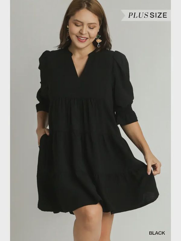 Plus Woven Tiered Dress-BLACK