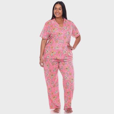Plus Tropical Pajama Set-PINK/ORANGE